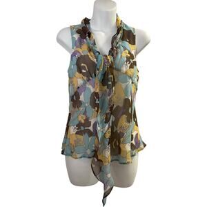 Debbie Shuchat 100% Silk Floral Scarf Neckline Sleeveless Top Women's Size Med